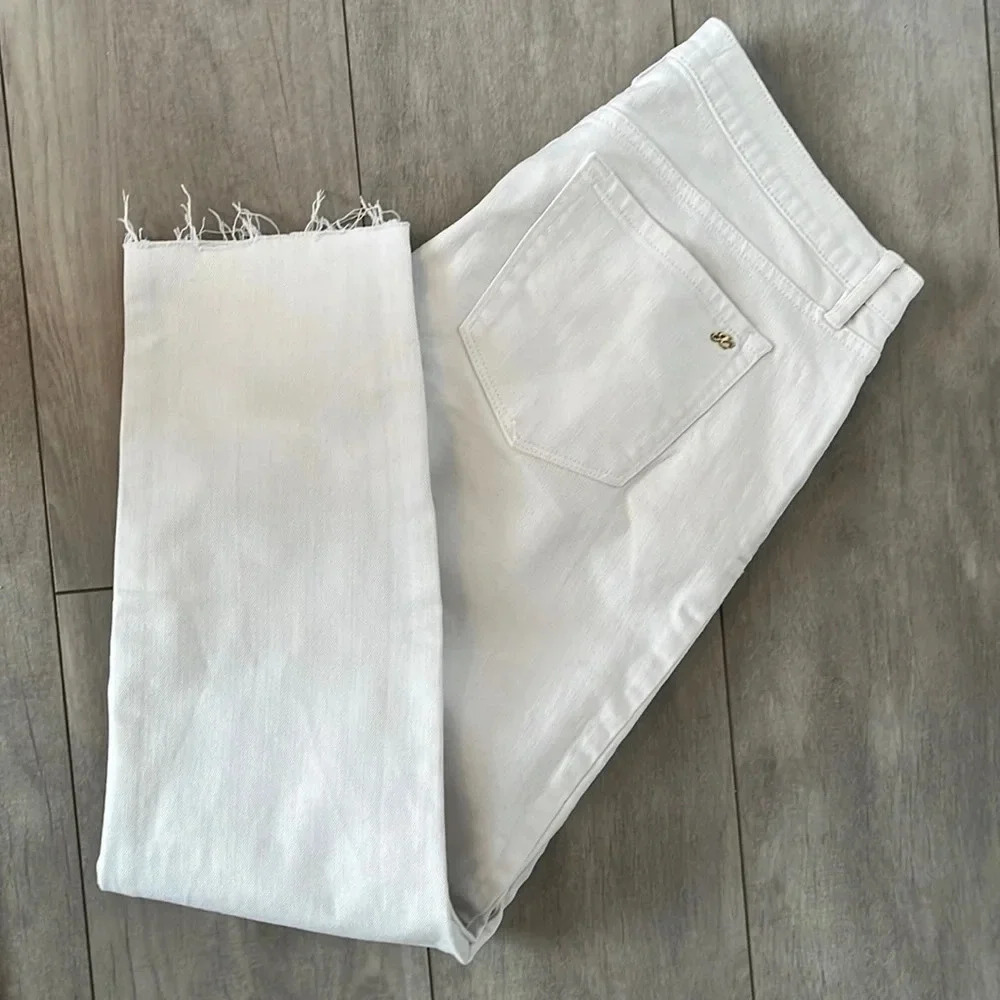 JUICY COUTURE Y2K White Low-Rise Skinny Denim Jeans Frayed Bottom, Size 30